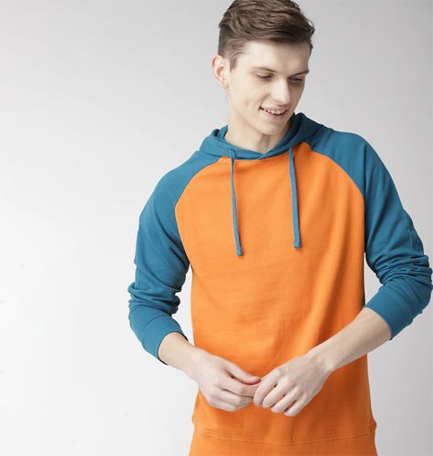 Men Orange Solid Hooded Sweatshirt